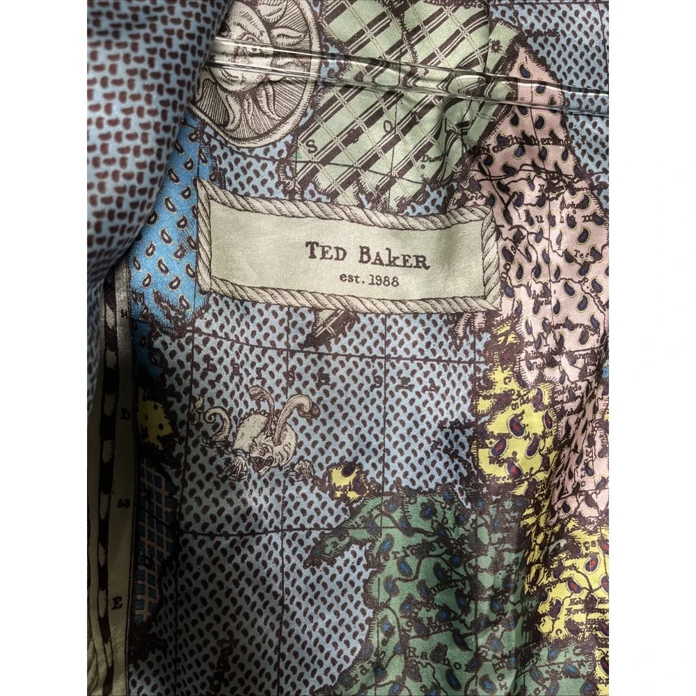 Ted Baker London Cotton‎ Windowpane Elbow Pads Map Lined Blazer  Size 4/US Large